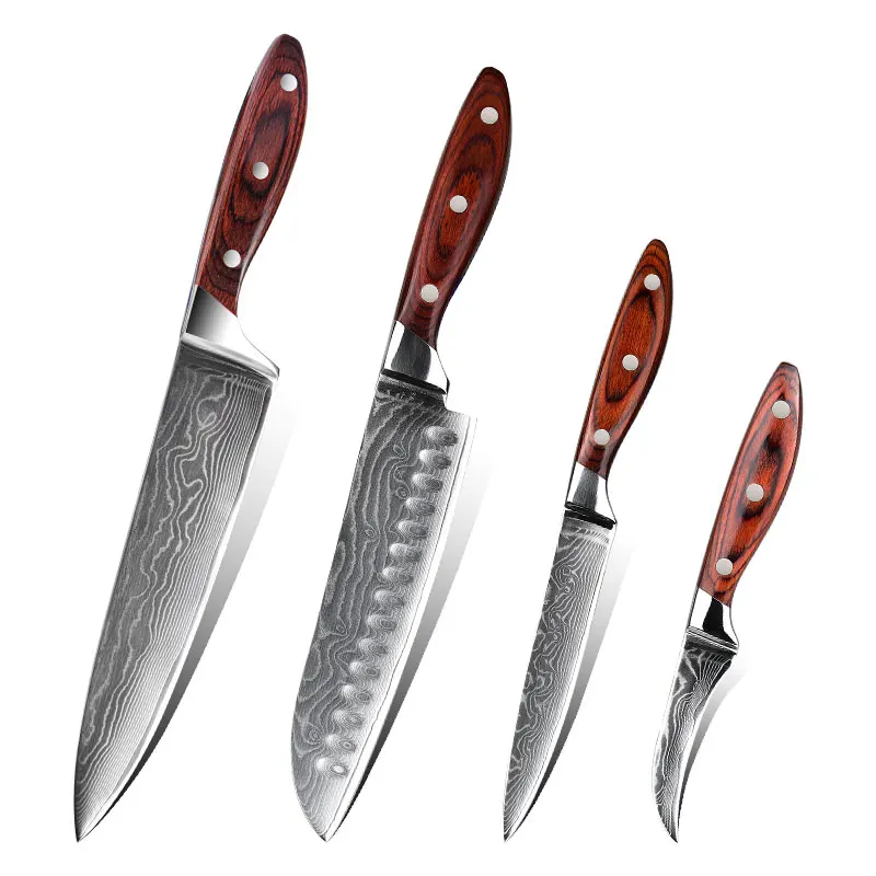 

New Arrivals VG-10 Damascus Steel Kitchen Chef Knife Set In Stock With OEM/ODM Handle, Red