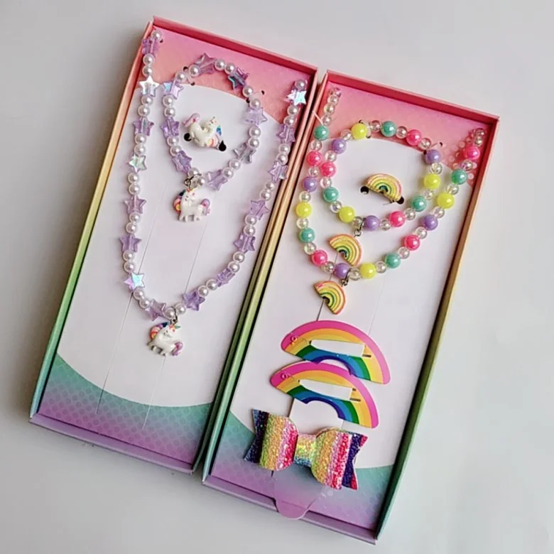 2020 New Fashion Wholesale Christmas Gift Colorful Candy Beads Rainbow Design Jewelry Set for Girl