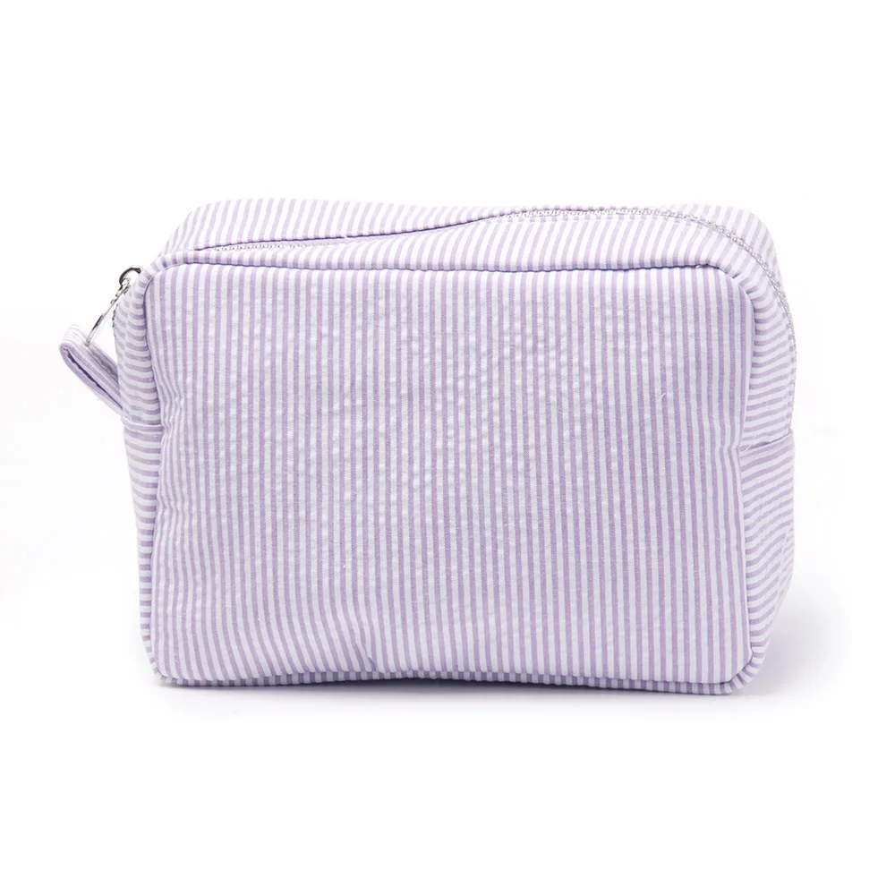 

Domil Wholesale The Coral Palms Seersucker Travel Toiletry Cosmetic Bag Seersucker Fabric Cotton Makeup Bags DOM112-059, Pink/aqua/mint/lavender/navy