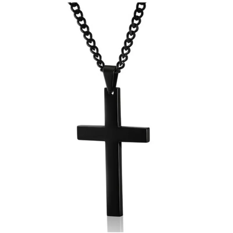 

Titanium steel simple single cross necklace pendant stainless steel jewelry Christianity with chain