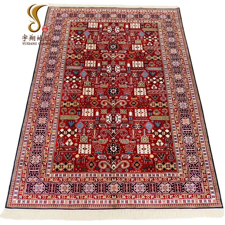 

China Factory Directly 5*8 ft Red Background Hand Knotted Azerbaijan Rug Persian Silk Carpet for Living Room