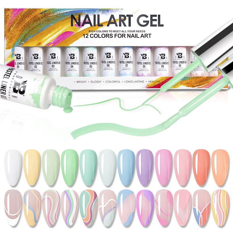 

BOZLIN Halal Pastel Color Gel Art Liner Set Soak Off Gel Paint Nail Art Nail Salon Professional UV Gel Polish