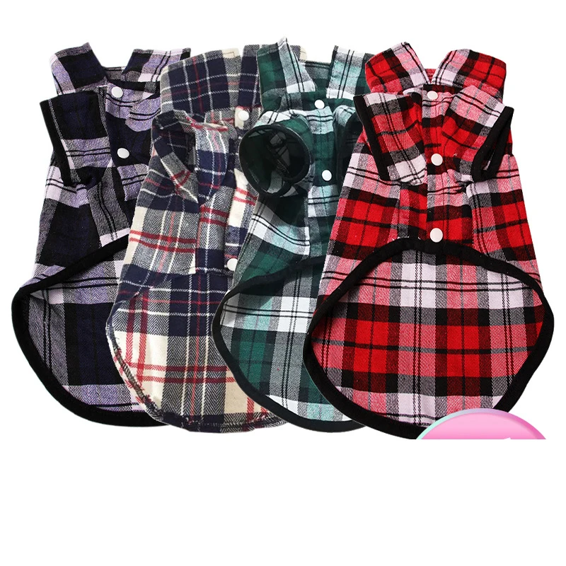 

Wholesale spring summer pet shirt comfortable dog clothes handsome cotton casual plaid dog shirt