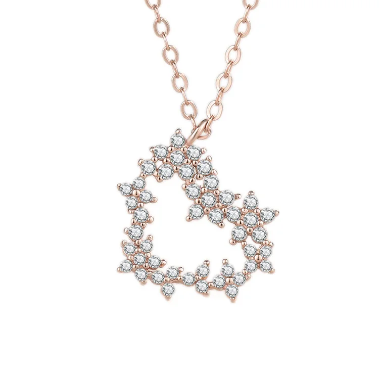 

2021 Trendy fashion women Jewelry 925 sterling silver micro pave cubic zirconia stone bling with hearts charm necklace