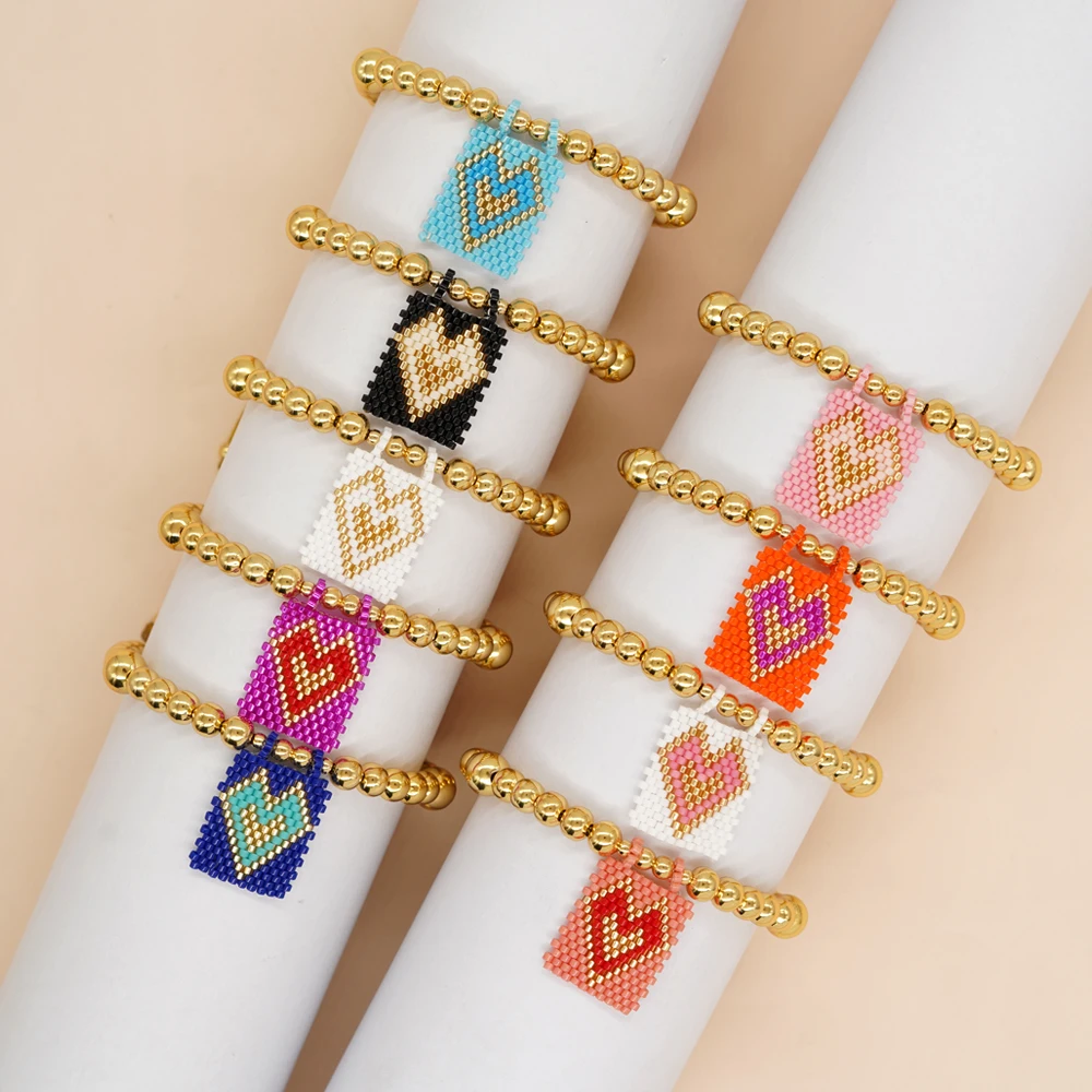 

Go2boho New In Popular Design Jewelry Miyuki Handmade Heart Charm Gold Bead Friendship Bracelet For Women Summer Fashion