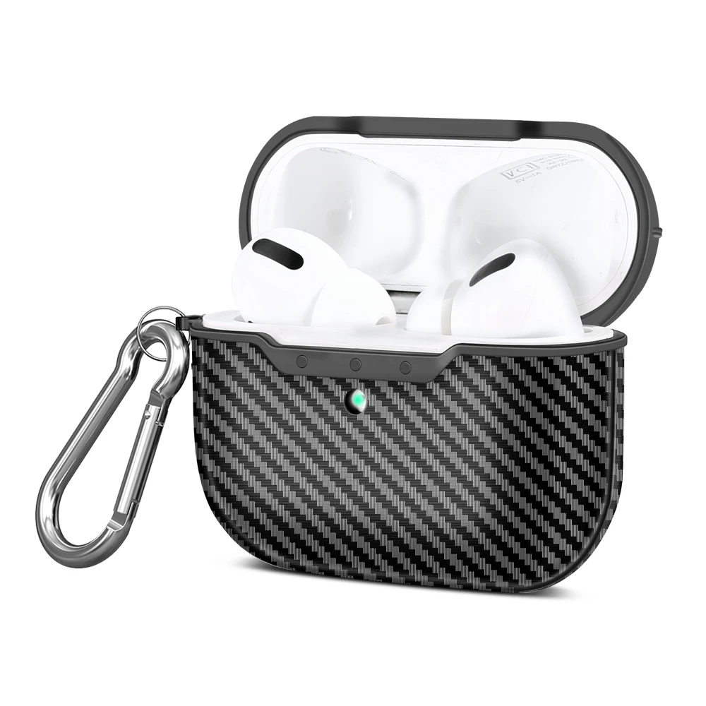 Carbon Fiber Texture Case For Apple AirPods Pro Earphone Case Luxury Cover For Air Pods Pro Airpod Case Coque With Hook