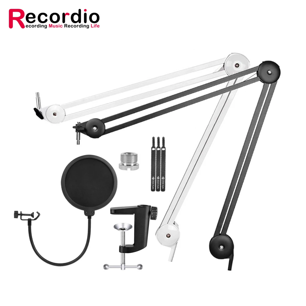 

GAZ-40 Professional Recording Microphone Holder Suspension Boom Scissor Arm Stand Holder with Mic Clip Table Mounting Clamp, Black,white