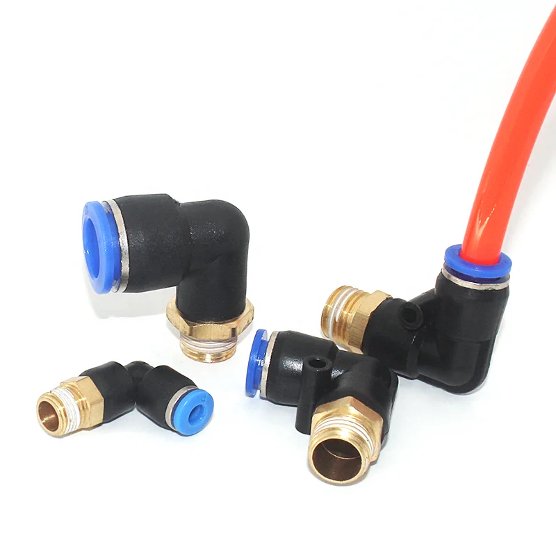 

Air hose 4mm 6 / 8 / 10 / 12 L-type right angle external thread elbow push in plastic brass pneumatic connection