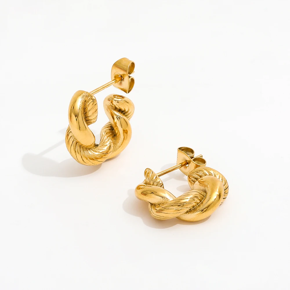

JOOLIM Jewelry PVD 18K Gold Plated Waterproof Tarnish Free Chunky Twisted Cross Stainless Steel Hoop Earring