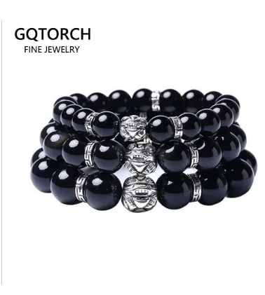 

Natural Black Obsidian Bracelet For Women And Men With Tibetan Silver Pixiu Lucky Charm Bracelets