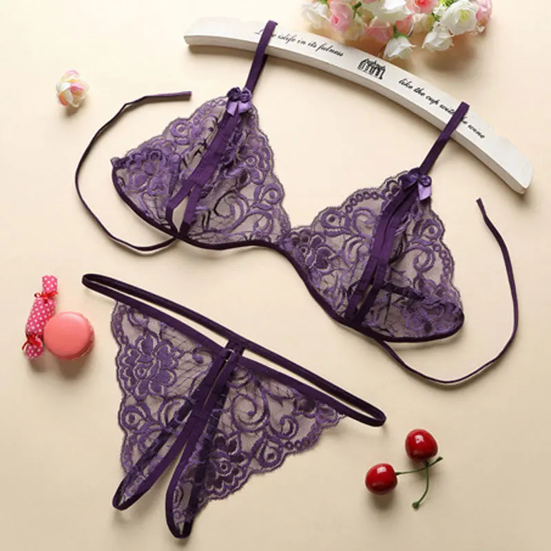 

Victorias Solid Purple Secreted High Waist Women's Sexy Cotton Lace bra and Panties set