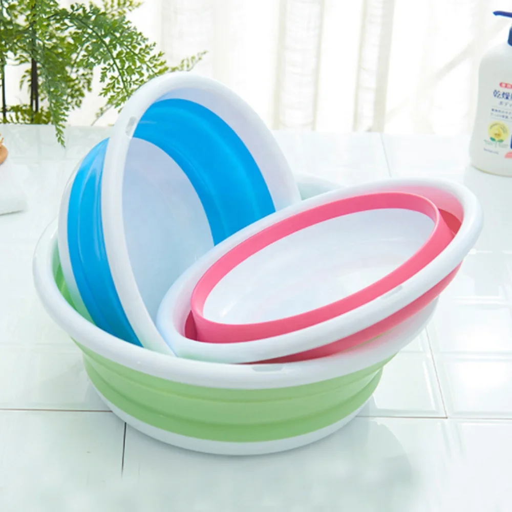 

Multi-purpose Hole Round Lightweight Dish Tub Portable Folding Catch Basin Silicone Collapsible Wash Basin with Hanging, Customized