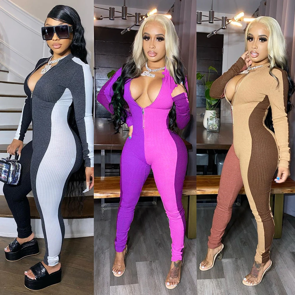 

Fall adult one piece bodycon long sleeve jumpsuit women 2020