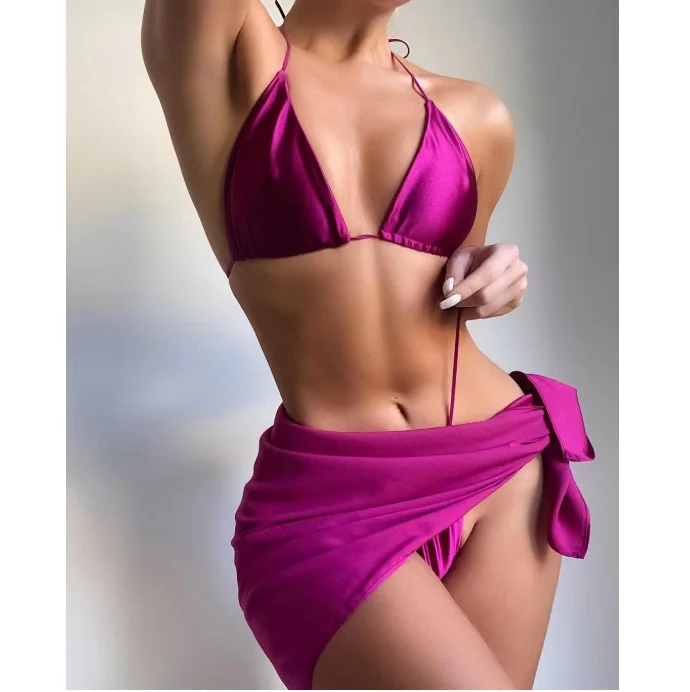 

2021 New Arrival Cheap Sexy Halter Bra Beach Thong Swim Wear Bikini 3 Piece Swimsuit