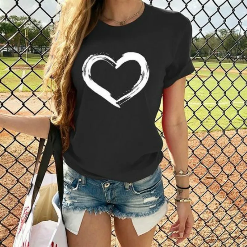 

Harajuku Heart Print T Shirt Women Short Sleeve O Neck Loose Tshirt 2020 Summer Tee Tops Short Sleeve Female Camisetas Mujer, Customized color