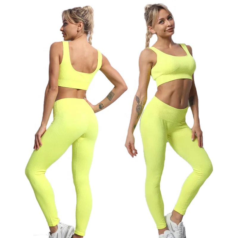 

Workout clothing sexy striped sports running hip lifting seamless pants fitness bra womens yoga set