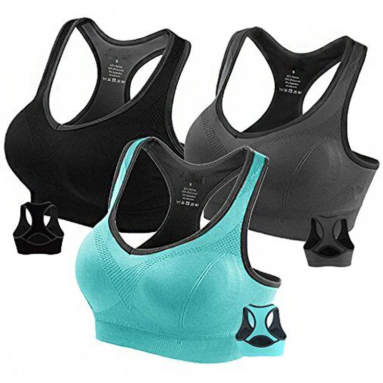 

Multi Color Racerback Sports Bra Padded Seamless High Impact Support Top for Yoga Gym Workout Fitness 3D Shockproof Sports Bra, Black,gray,green,orange,fuchsia