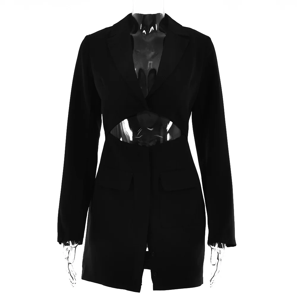 

Women's long sleeves pockets mini blazer hollow-out suit dress, Picture color