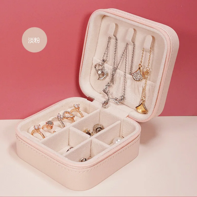 

2021 Travel multi-layer simple Pu leather storage magnet cardboard jewelry box 5cm Portable necklace,Earrings ring jewelry box, Black,blue,pink,dark blue,beige