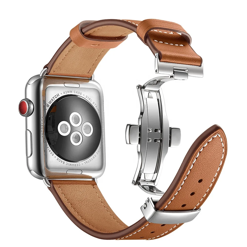 

Super Quality Genuine Leather Band for Apple Watch, Creative Quick Release Butterfly Buckle Watch Strap for iWatch