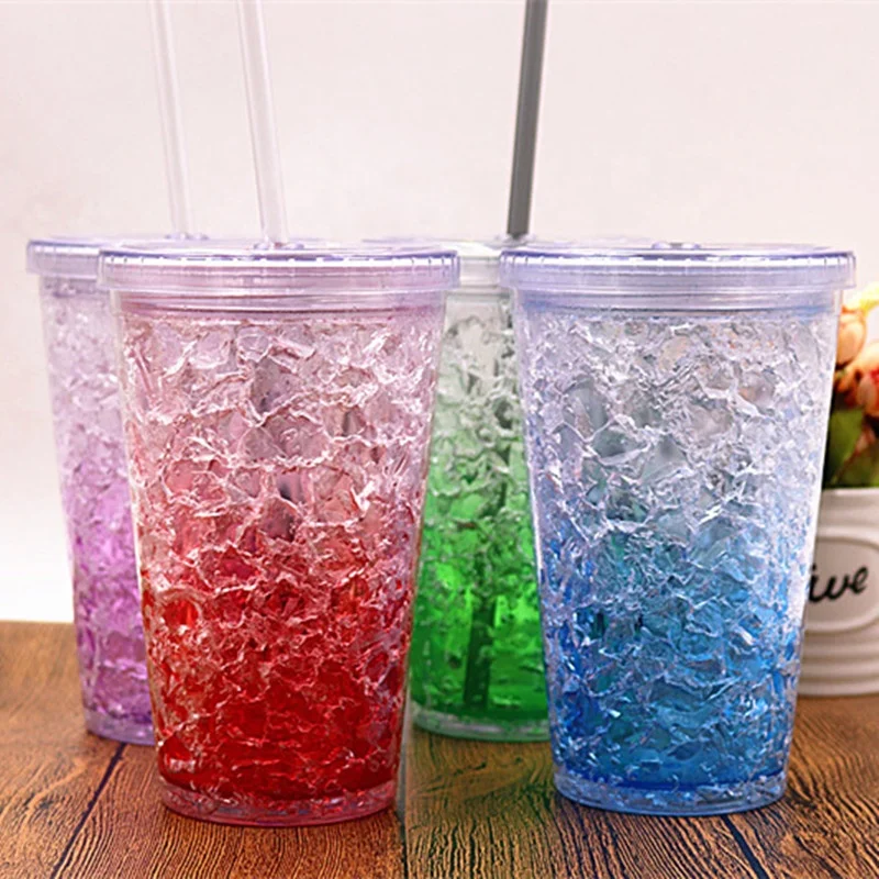

Creative Summer Ice Plastic Tumbler Double-layer Plastic Drinking Cup with Lid for Students and Kids Glitter Tumbler