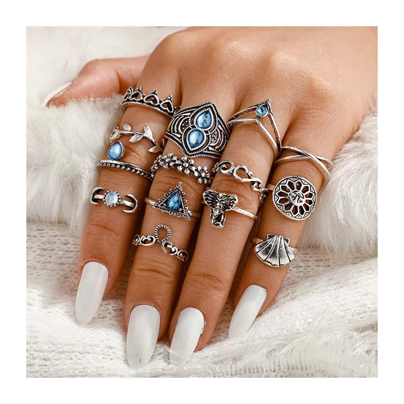 

Vintage exotic ring set ethnic style carving ring set for women jewelry ring set