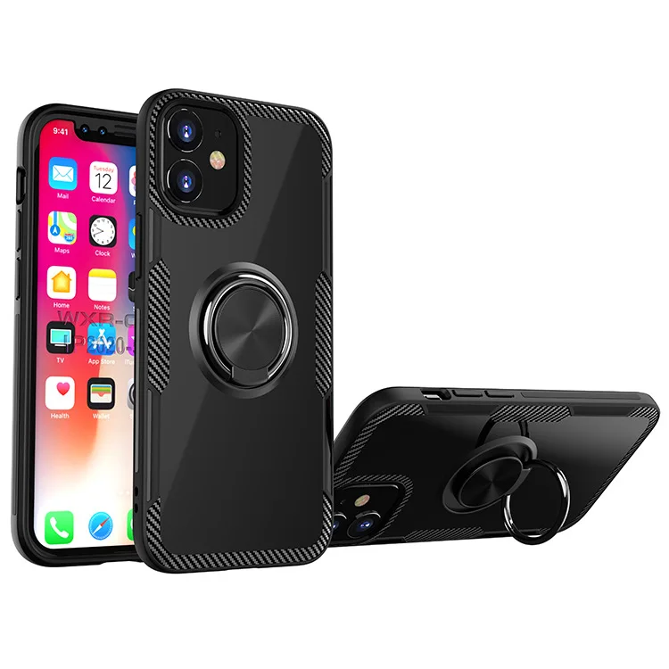 

Transparent Ring Stand Holder Shockproof Armor PC + TPU Phone Case For iPhone 12 Pro Max Mini, Mix