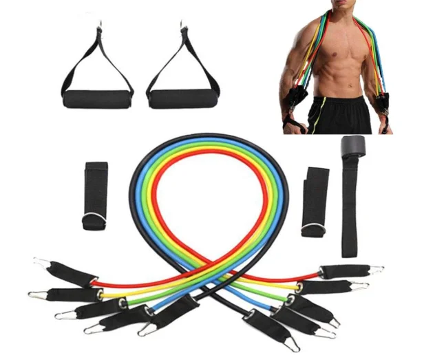 

150lbs Exercise Resistance Bands 11PCS Set Home Fitness Exercise Elastic Pull Ropes for Indoor Strength Training Toning Tubes