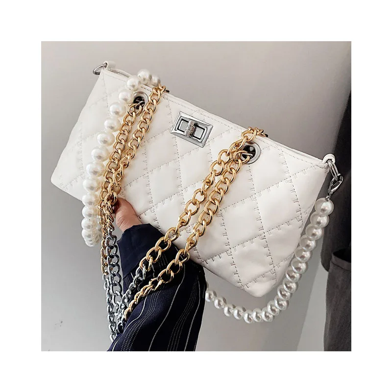 

New Diamond Lattice Fashion Messenger Bags Luxury Beaded Female Shoulder Bag Texture Chain Summer High Capacity Women Bolsas Sac