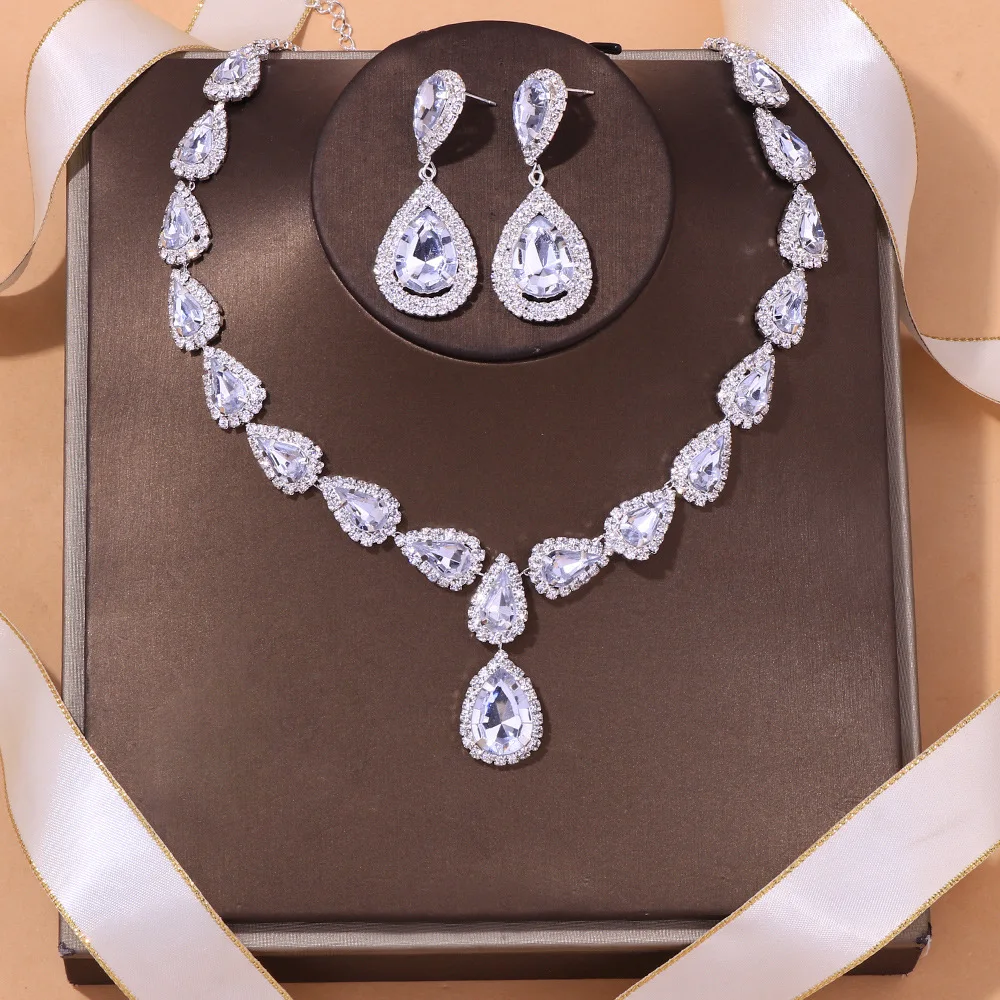 

Vintage ladies women diamond necklace and earrings sets engagement wedding gifts