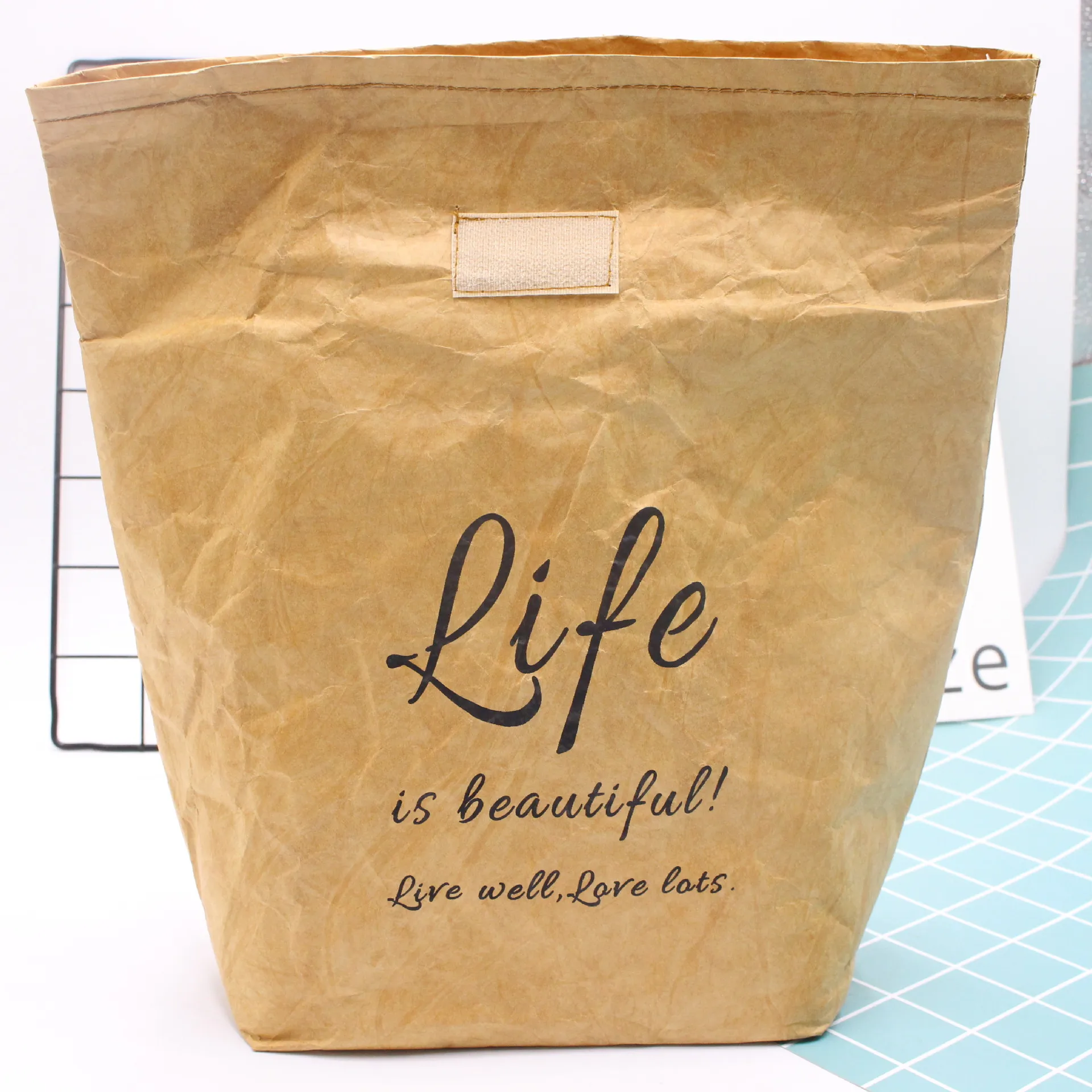 

Wholesale Reusable Washable Waterproof Brown Kraft Paper Insulated lunch bag Food Box Delivery picnic Cooler Bag, Any color