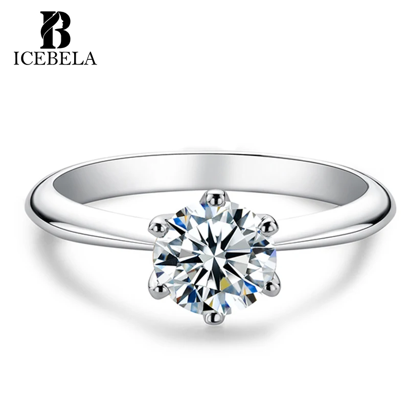 

Icebela Wholesale Round Cut Diamond Wedding Solitaire Ring Woman Luxury Fine Jewelry 925 Sterling Silver Moissanite Engagement R