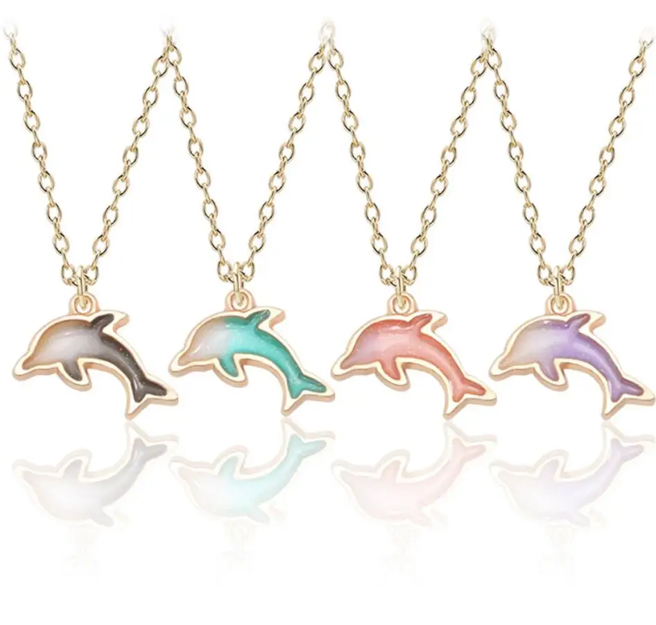 

NEW Trendy Creative DIY Jewelry Gold Enamel Alloy Dolphin Pendant Necklace for Women Exquisite Girl Child Pendant Necklace, Four color