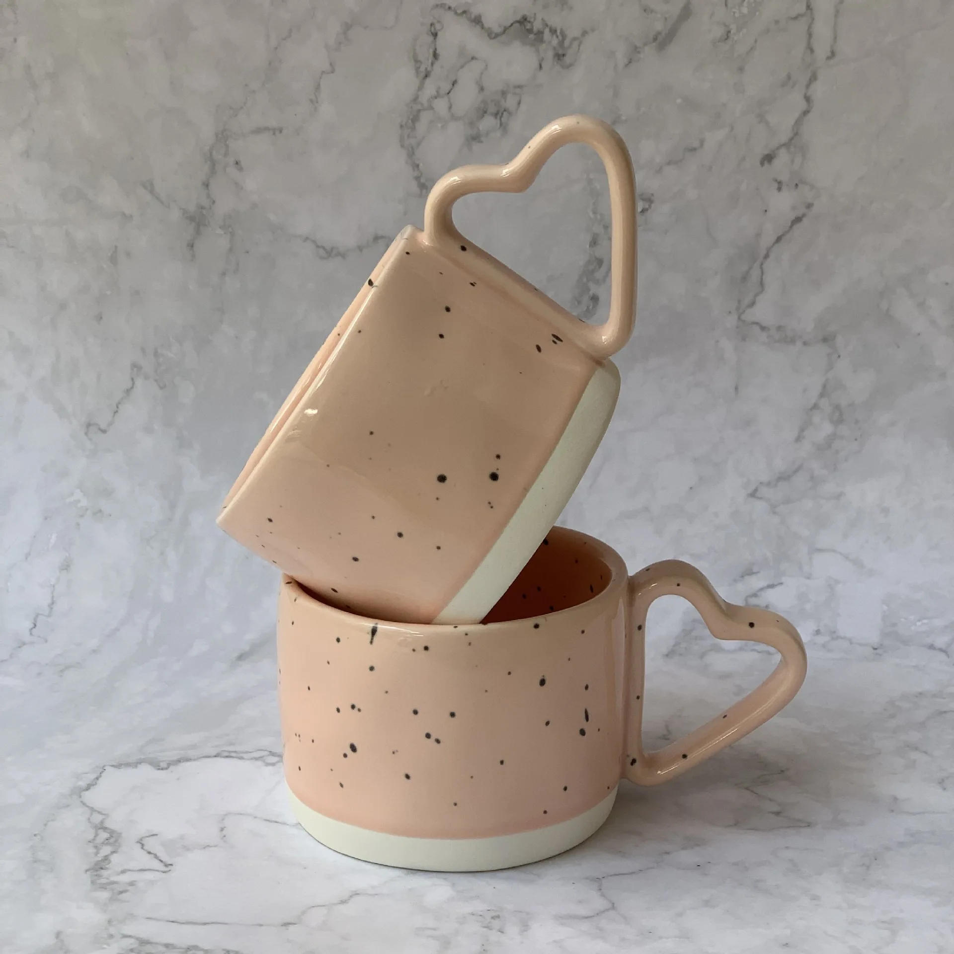 

Creative Heart Handle Ceramic Mug Pink Splash Ink Milk Coffee Cup