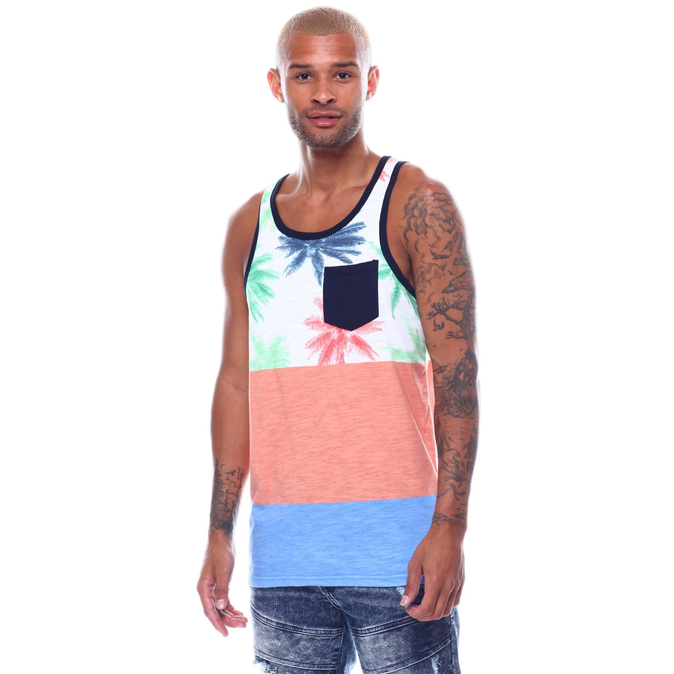 

New Design Men Cotton Comfortable Sleeveless Tank Tops Fitness Workout splice color for men