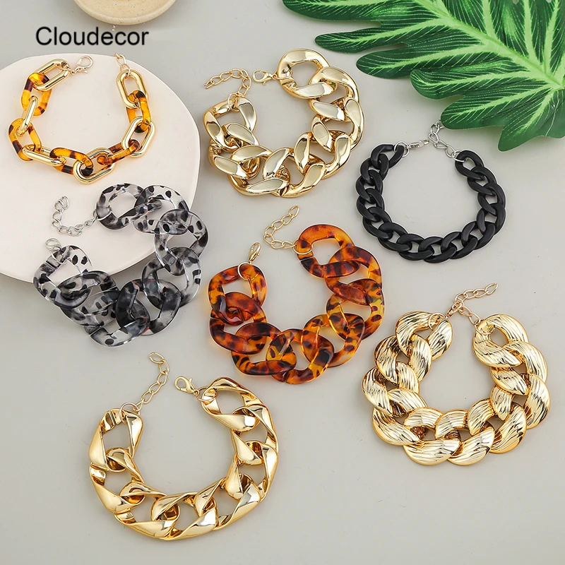 

Stylish New Mold Leopard Resin Acrylic Link Chain Bracelet Girls Women Metal Bracelet Acrylic Gold Chain Bracelet Jewelry