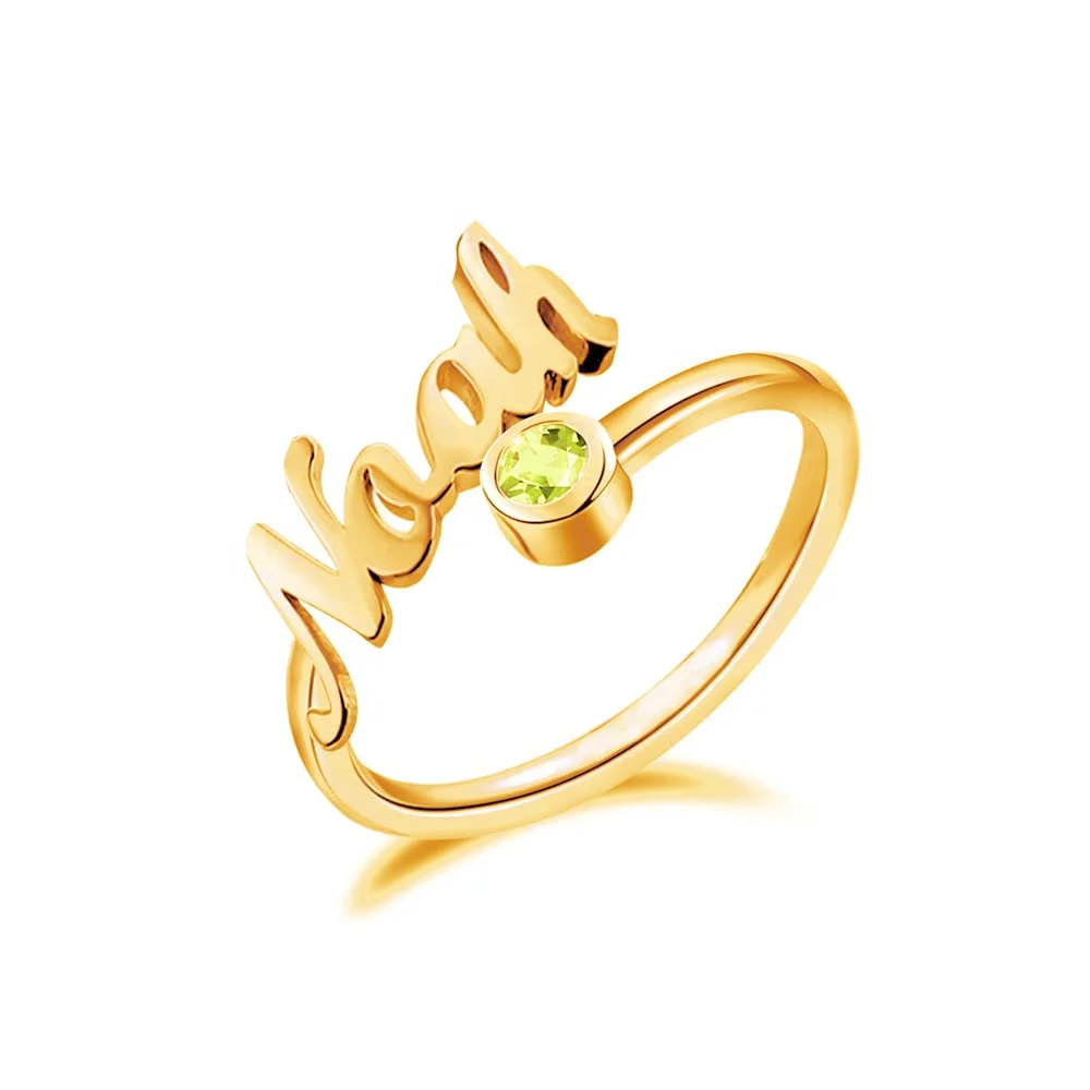 

Factory 18k Gold Plated Stainless Steel Custom Name Gold Ring Rhinestone, Gold/silver/rose gold