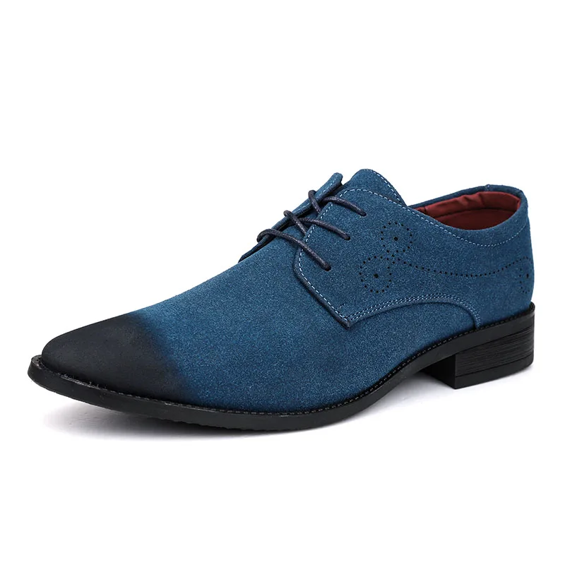 

Low top Solid Suede Gentleman Blue Brogue Office Leather Dress Shoes for men