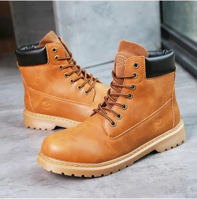 

Comfortable soft coffee and black vintage shoes men genuine leather boots, Yellow