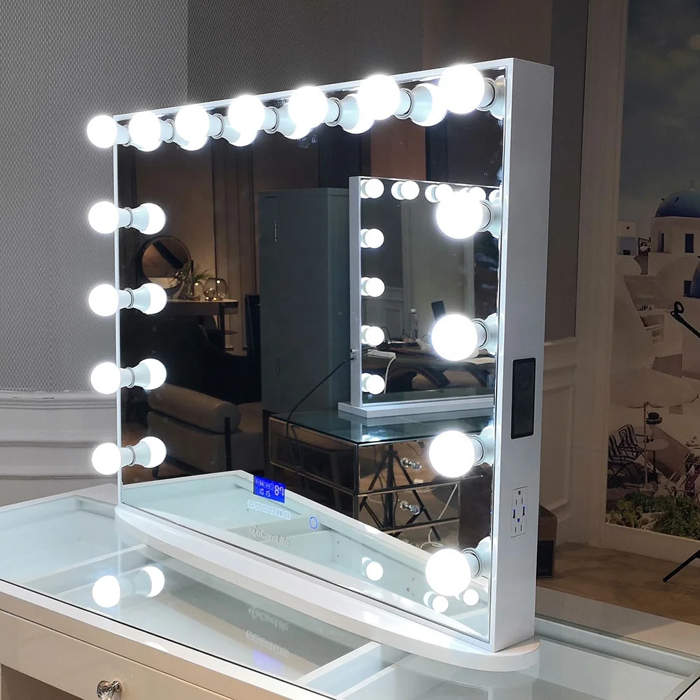 

Stock in US! Docarelife Frameless Led Lighted Hollywood Style Makeup Vanity Mirror With Wireless Speaker, White
