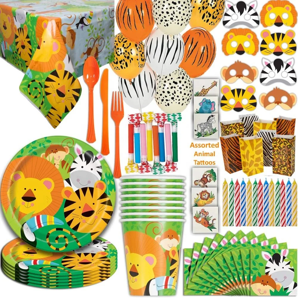 

YOT Jungle Animals Party Supplies Serves 16 Includes Plates Cutlery Cups and Napkins Kids Birthday Baby Shower Decorations