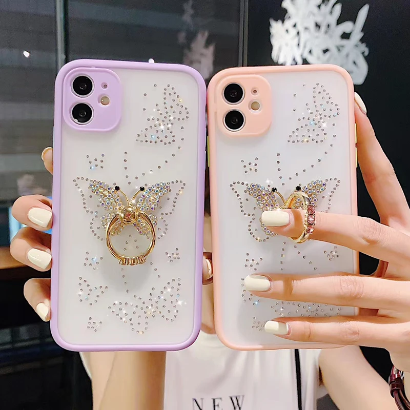 

Cell phone accessories bling mobile cover with ring holder glitter rhinestone phone case