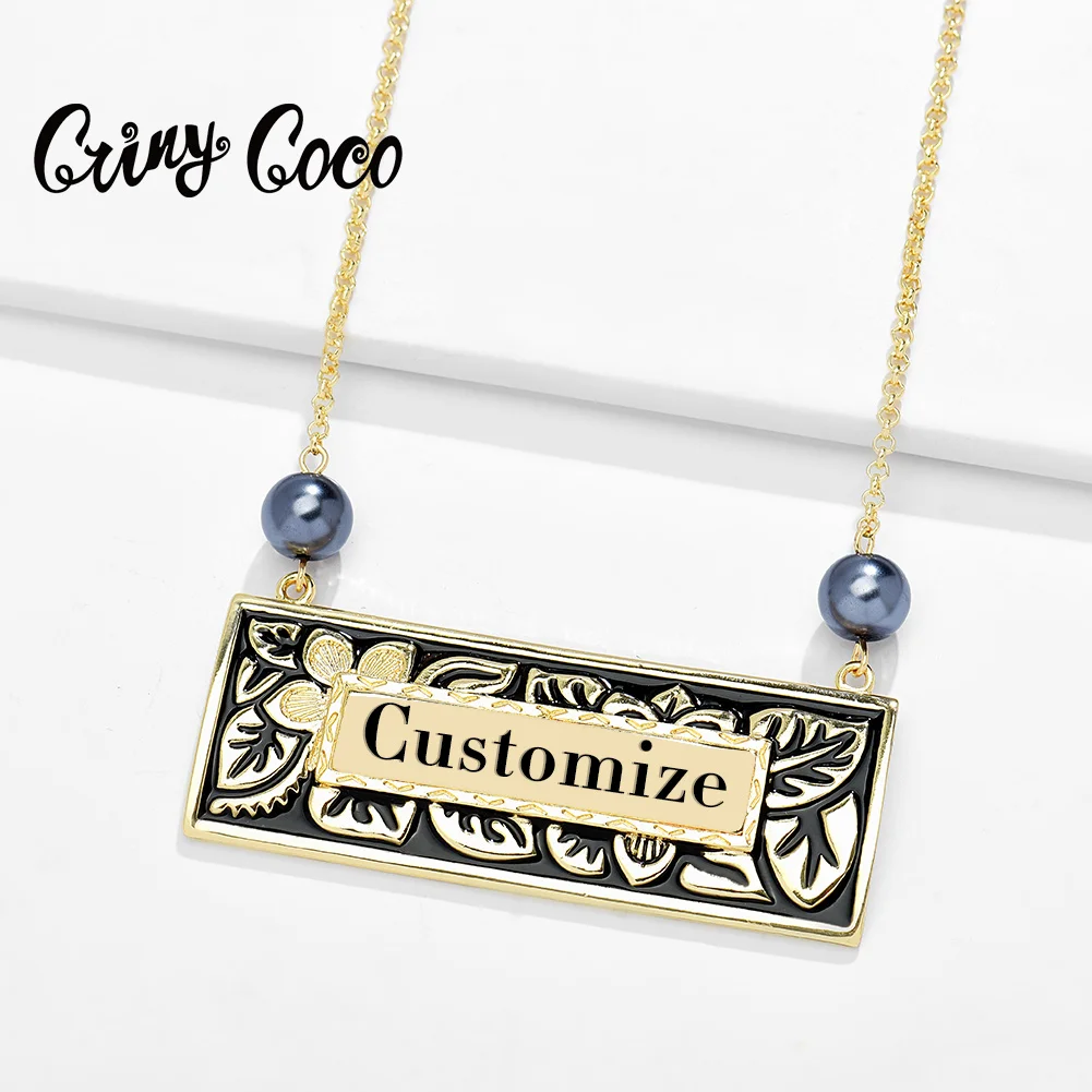 

Cring Coco Gold Pearl Lover's Customized Name Rectangle Pendant Personalized Hawaiian jewelry custom polynesian necklaces