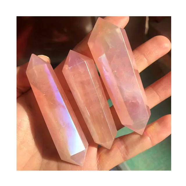 

Wholesale natural crystal tower aura rose quartz double wand point healing stones for home decor