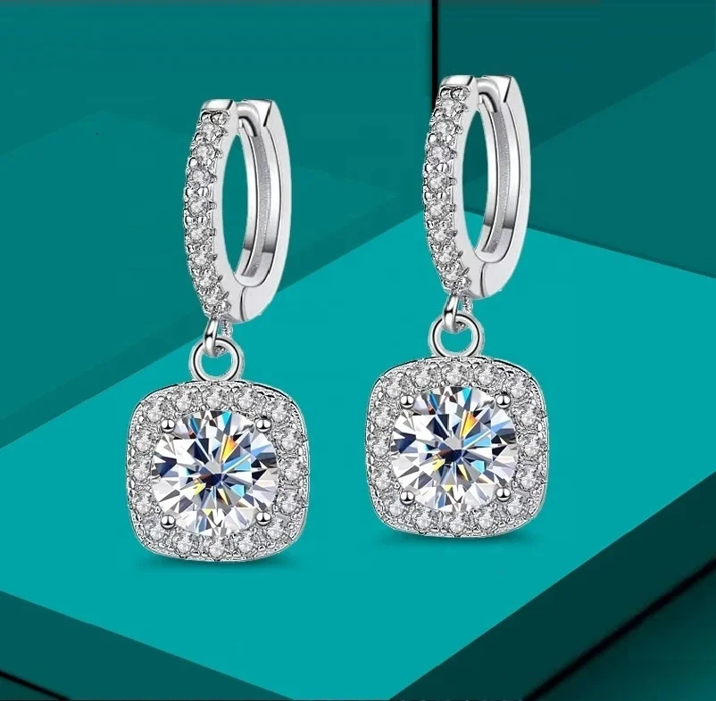 

GRA VVS 0.5 CT real Moissanite Diamond gemstone tennis halo hoop Earring for Women 925 Sterling Silver wedding fine Jewelry set