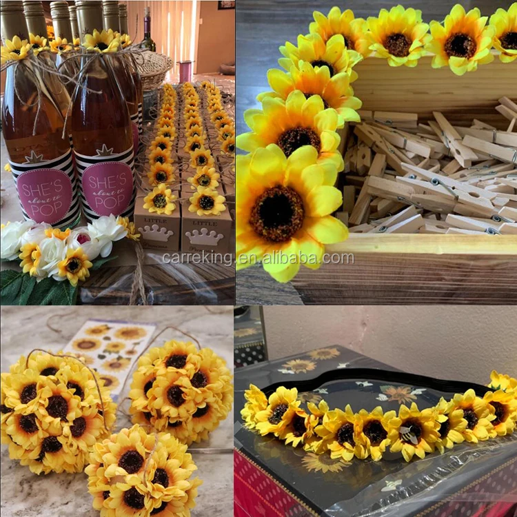 Artificial Silk Yellow Sunflower Heads Fabric Floral For Home Decor