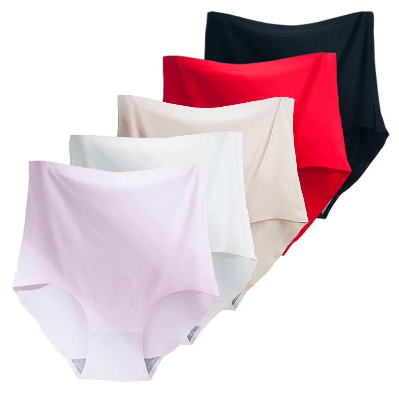 

New high-waisted ice silk Invisible briefs large size briefs panties High Waist Seamless Underwear for women