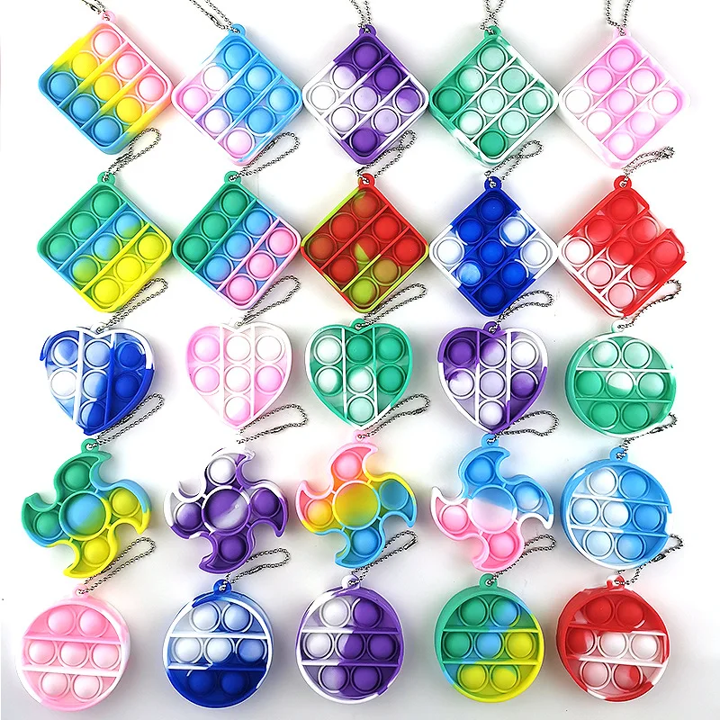 

A3758 Wholesale Silicone Round Square Heart Shaped Fidget Keychain Pendant Key Ring Mini Fidget Sensory Toys Fidget Toy Keychain
