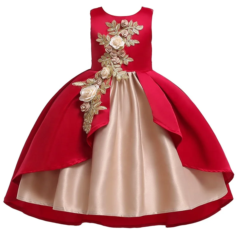 Customized wholesale children girls dresses dance party embroidered sleeveless dress