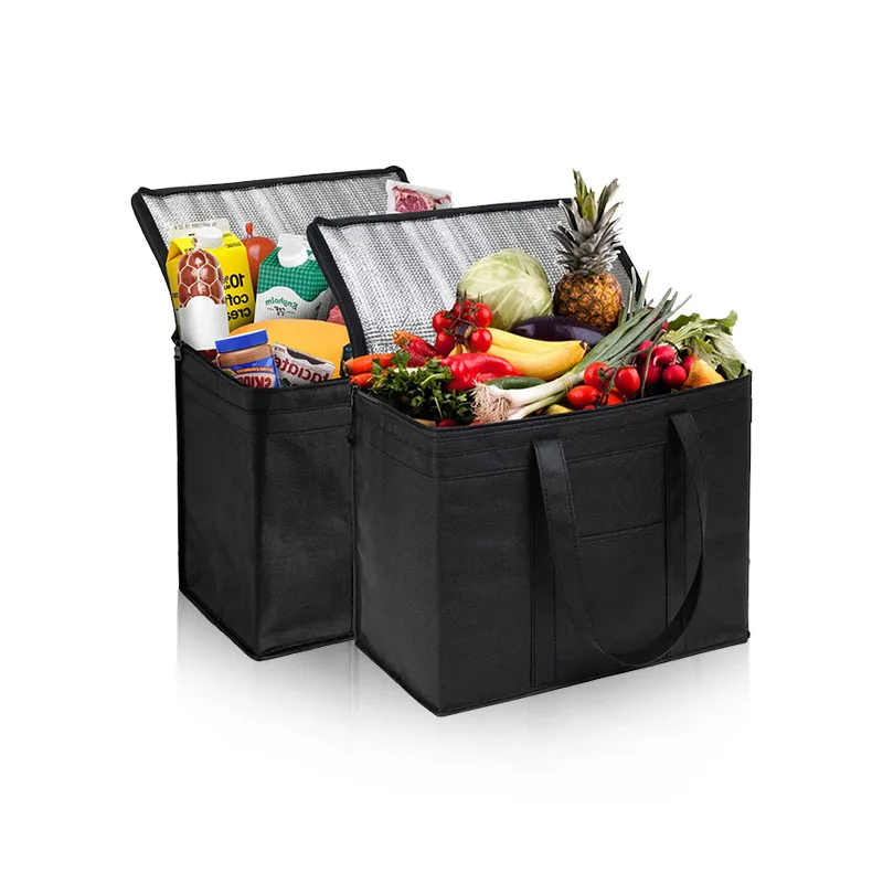 

Black Zipper Small Cooler Bag Insulated Lunch Box Bag For Women Men